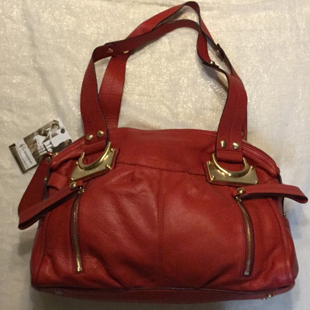 B Makowsky Red Leather Shoulder Bag